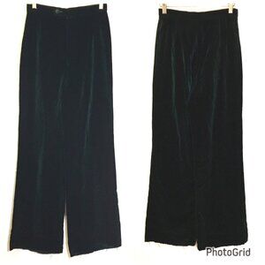 Vintage 70s High Waist Green Velvet Dress Pants Trousers Slacks Unhemmed (PB3)